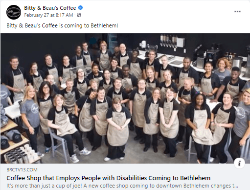 咖啡馆(Bitty & Beau’s Coffee)，雇佣来到伯利恒的残疾人