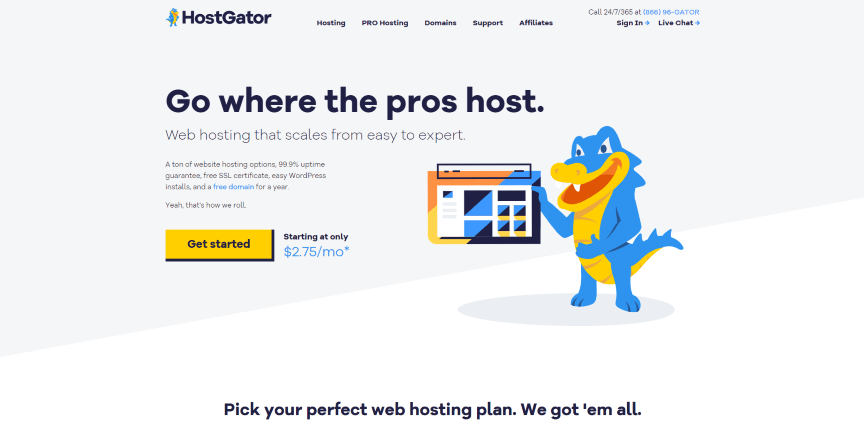 HostGator的主页