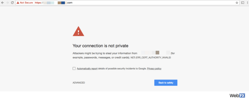 An unsecure website alert in Google Chrome