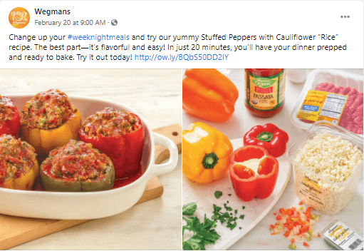 韦格曼斯社交媒体上的一篇文章中提到了酿辣椒和花椰菜“米饭”的配方