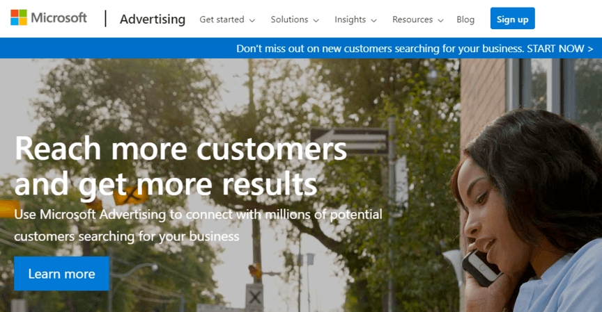 PPC network example, Microsoft Advertising
