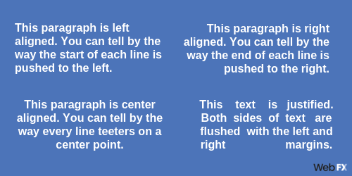 left alignment vs. right alignment vs. center alignment vs. justified alignment