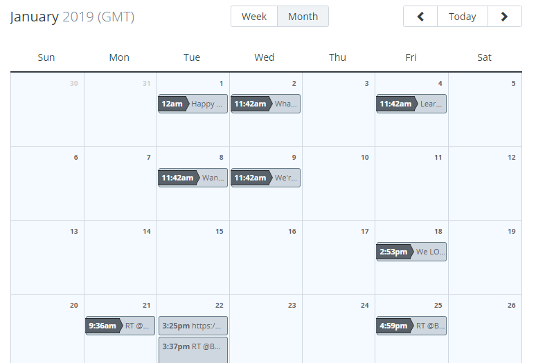 example of a social media content calendar in Buffer