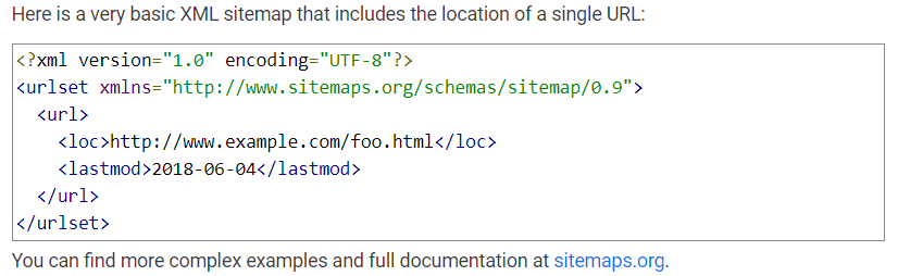 XML sitemap example for SEO website redesign