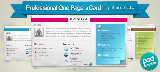 纸vCard:免费的PSD网页模板