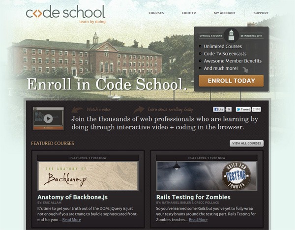 纹理网站设计示例:Code School