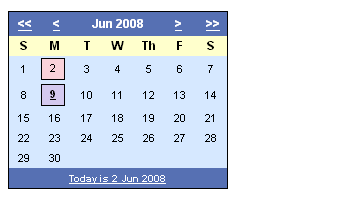 快速日历使用AJAX和PHP -截图