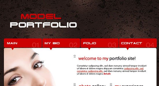 Model portfolio layout - screen shot.