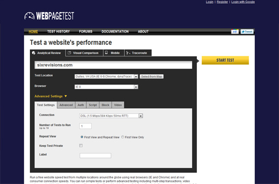 网站速度测试工具:WebPagetest