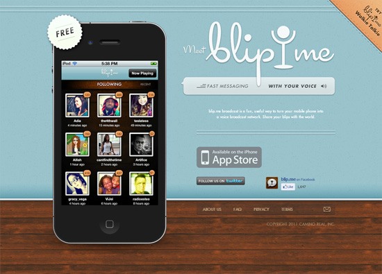 iOS应用网站设计:blip.me”width=
