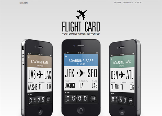 iOS应用网站设计:Flight Card”width=
