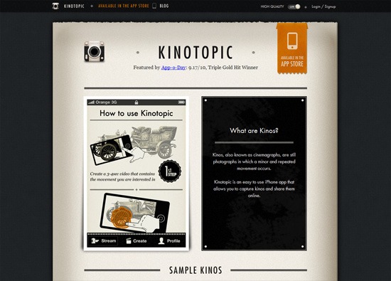 iOS应用网站设计:Kinotopic”width=