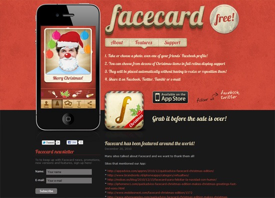 iOS应用网站设计:Facecard iPhone app”width=