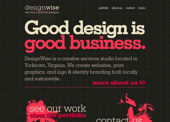 深色网站设计的例子:DesignWise”width=