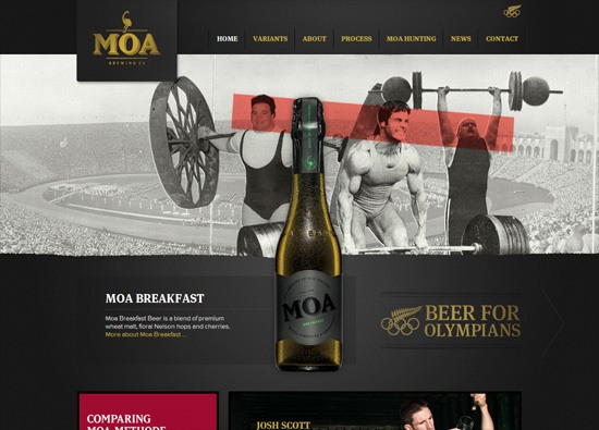深色网站设计的例子:Moa Beer”width=