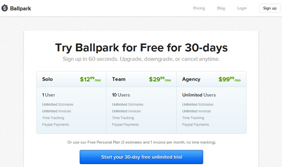 定价表示例:Ballpark