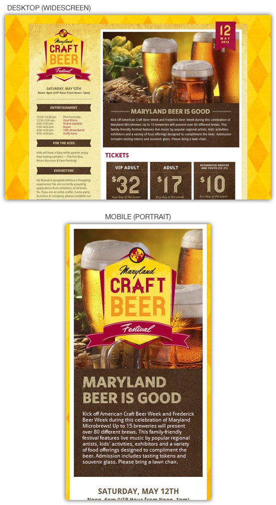 响应式网页设计示例:马里兰精酿啤酒节