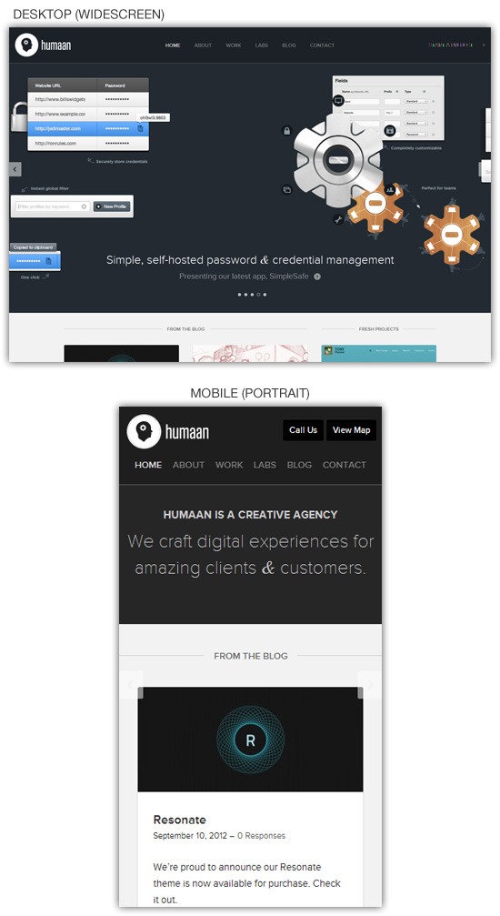 响应式网页设计示例:humanan