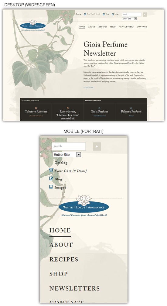 响应式网页设计示例:White Lotus Aromatics