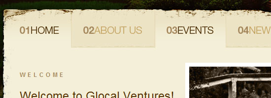 Glocal Ventures导航菜单屏幕截图。