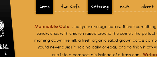 Manndible咖啡馆导航菜单截图。