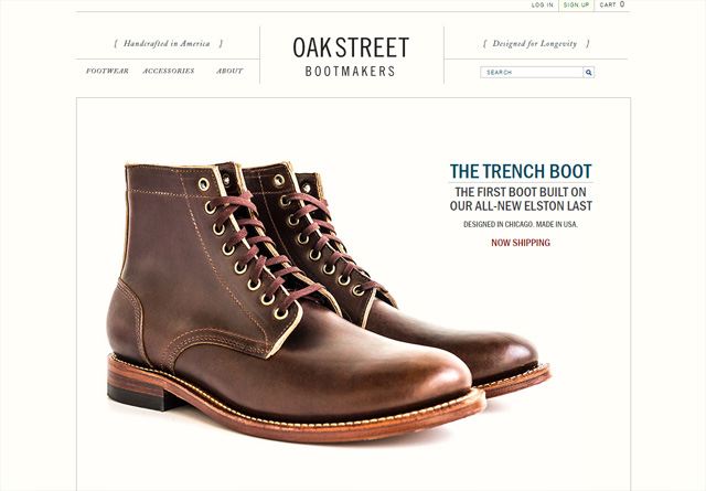 一个干净的网站截图:Oak Street Bootmakers
