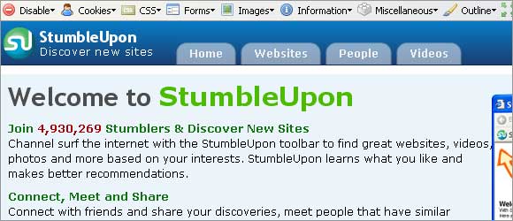 在CSS被关闭之前的StumbleUpon主页