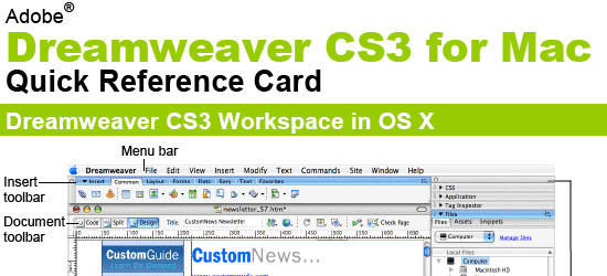Dreamweaver CS3 Mac快速参考卡-屏幕截图。