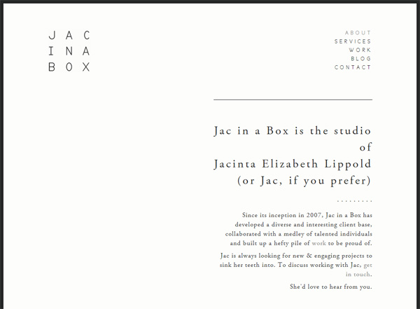 极简主义网站设计灵感:盒子里的Jac