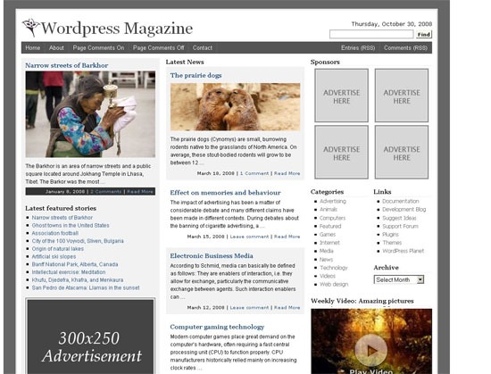 Wordpress Magazine theme - screen shot.