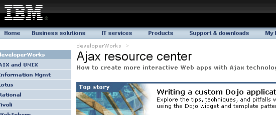 Ajax资源中心(developerWorks)——屏幕截图。