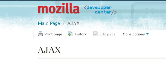 Mozilla开发人员中心(AJAX) -屏幕截图。