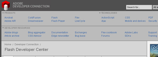 Adobe - Flash开发人员中心-屏幕截图。