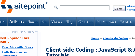 SitePoint: JavaScript和Ajax教程-屏幕截图。