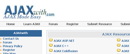 AJAXwith.com -屏幕截图。