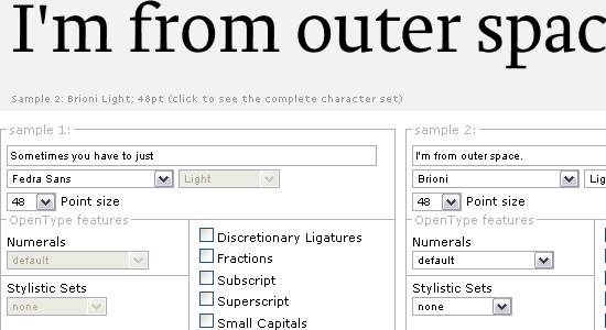 OpenType字体测试器-屏幕截图。