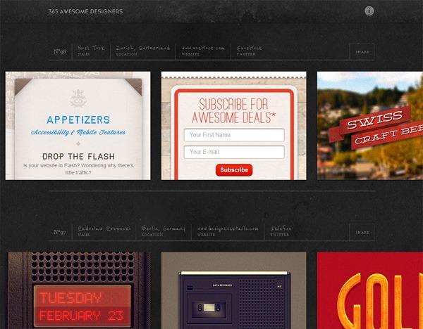 有质感的网站设计例子:365个很棒的设计师