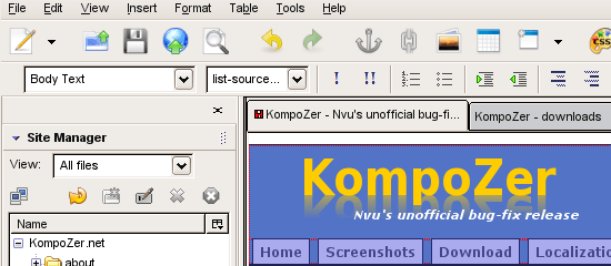 KompoZer -屏幕截图。