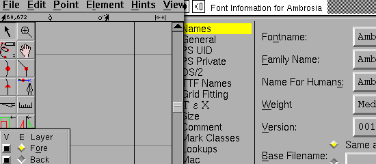 FontForge -屏幕截图。