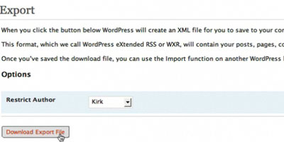 导入和导出WordPress数据-屏幕截图。