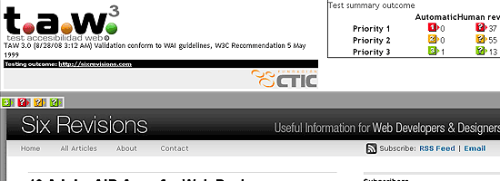 TAW网页可访问性测试-屏幕截图。