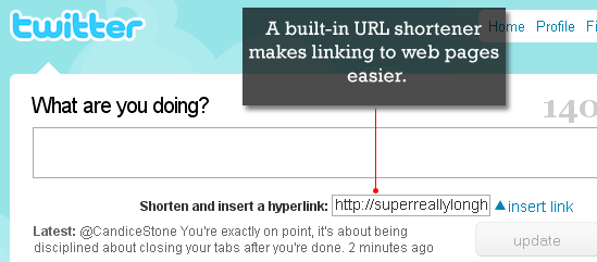 Twitter上内置的URL缩短器的示例接口。
