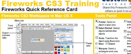 烟花CS3快速参考卡-屏幕截图。