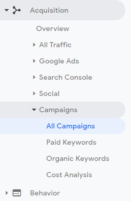 您可以在谷歌Analytics的Campaigns部分找到您的UTM参数结果