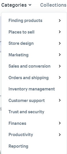 添加到Shopify商店的应用程序类别列表