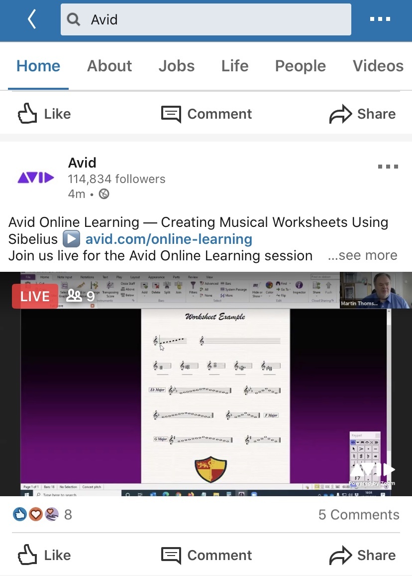 Avid在LinkedIn上发布的实时视频