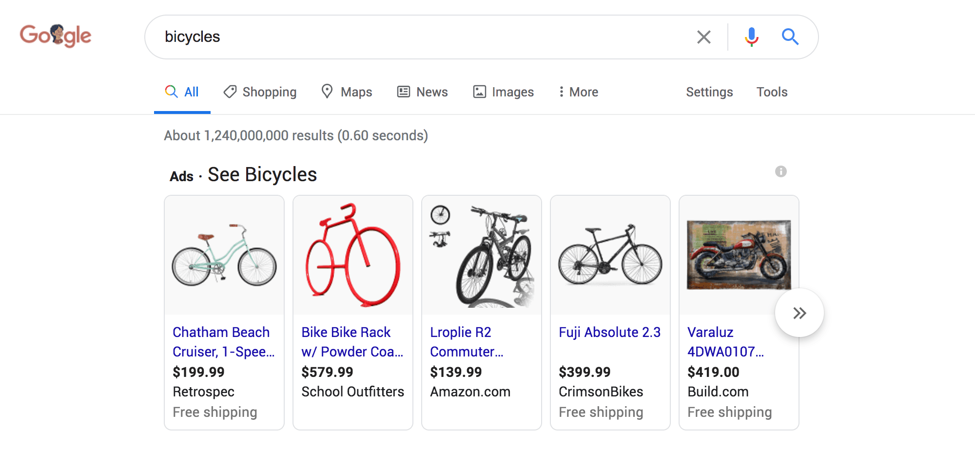 谷歌自行车购物广告