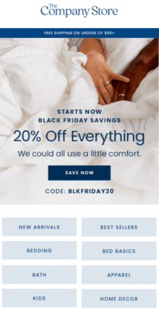 Black Friday email marketing example: The Company Store