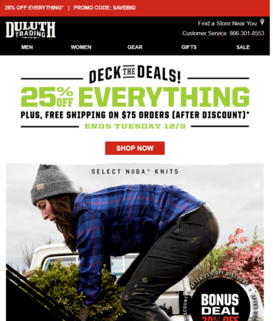 Black Friday email marketing example: Duluth Trading Company