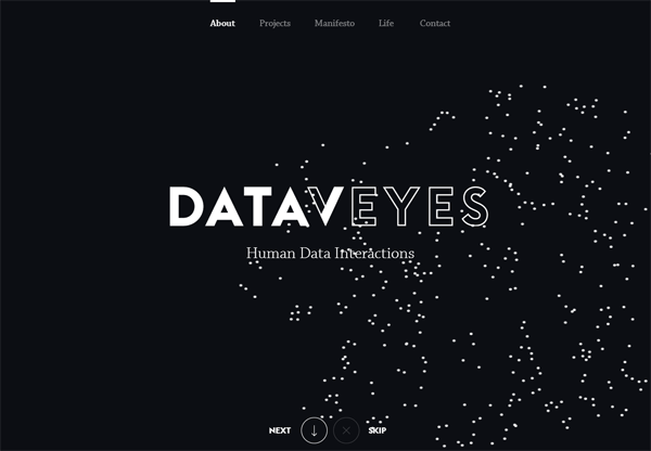 一个名为Dataveyes的黑色网页设计的截图